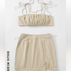Tie Back Ruched Bust Crop Cami Top & Split Hem Skirt Set NWOT